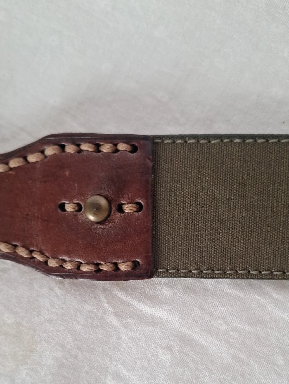 Polo Ralph Lauren Classic Briwn Leather & Olive Cavas On Leather Men's Belt